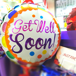 Picture of a balloon that says: "Get Well Soon!"